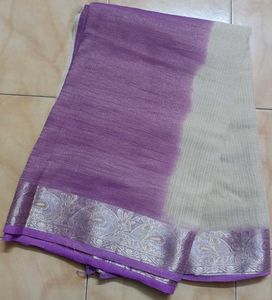 Elegant Beige Saree with Purple Border