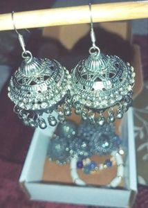 Oxidized Jhumka &amp; Bracelet Set