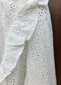 White eyelet ruffle long sleeve top