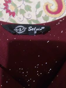 Sparkly Maroon Bell Sleeve Twist Top with skirt