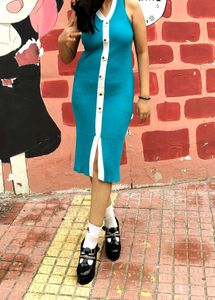 Preety Blue-white Bodycon Dress