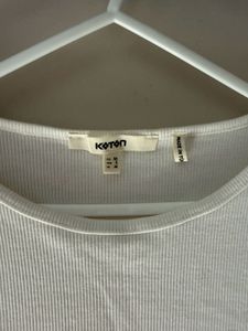 White Ribbed Lettuce Trim Fitted Top