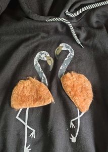 Black Hoodie with Flamingo Detail