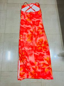 Vibrant Orange Tie-Dye Maxi Dress