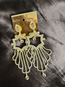 Gold Plated Stone Studded Long Dangler Earrings