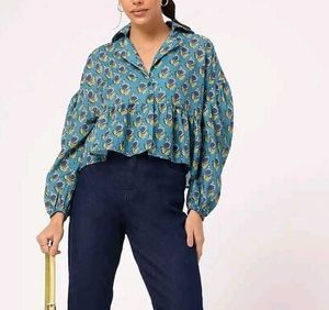 Stylish Teal Floral Print Peplum top