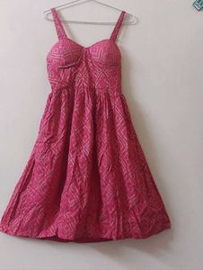 Pink Printed A-Line Summer Dress