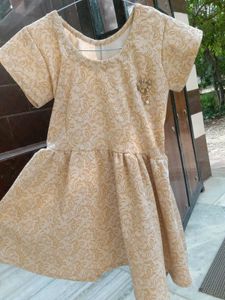Elegant Beige Patterned Dress for Girls