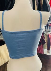 Blue Ribbed Halter Crop Top