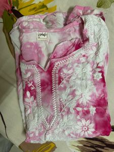 Pink Tie-Dye Kurta with White Embroidery