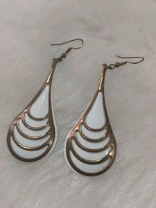 Unique White & Gold Drop Earrings