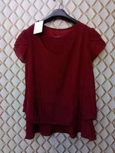 New With Tag Ruffled Double Layer Rust Top