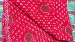 Red Saree with White Motifs