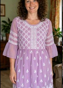 Lavender Chikankari Georgette Tunic ✨