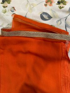 Vibrant Orange Dupatta with Golden Border