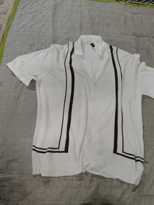 Men's White Knit Button-Up Sweater
