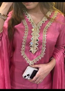 Elegant Pink Kurta Set with Mirror Work
