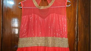 high flared stunning Coral netted Ethnic Gown
