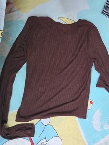 GARAGE Ribbed Brown Long Sleeve Top