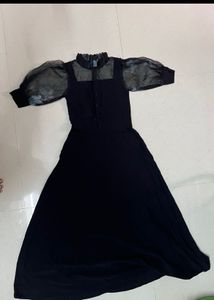 Chic Black Sheer Sleeve Dress