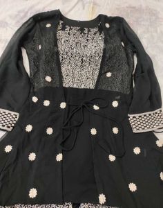 Elegant Black gown with White Embroidery