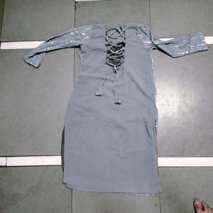 Grey Colour Full Pair Sequence Kurta Plazo And Du