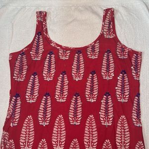 Red floral print kurti with sequence work!