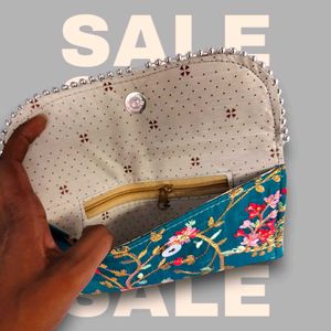 Embroidered Teal Clutch