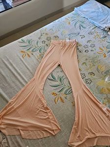 Peach Ribbed Flare Pants