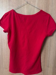 Red V-Neck Graphic T-Shirt