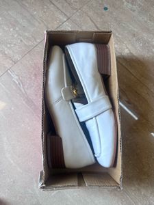 Grey Leather Block Heel Loafers