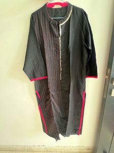 Black Kurta with Red Trim