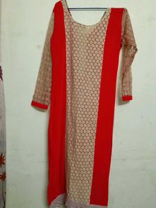 Elegant Red Kurta with Intricate Embellishments