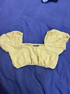 Trendy Yellow Square Neck Puff Sleeve Top