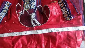 Red saree Set with blue velvet border