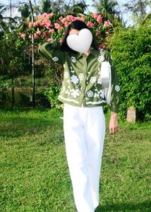 Embroidered Green Button-Up Top