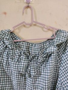 Gingham Ruffle Off-Shoulder Top