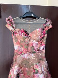 Pink Floral Print Evening Gown