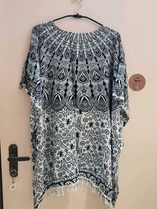 Boho Black &amp; White Print Tunic kaftan