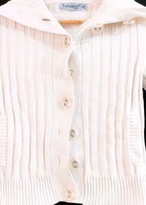Women Korean White Ribbed Sweater