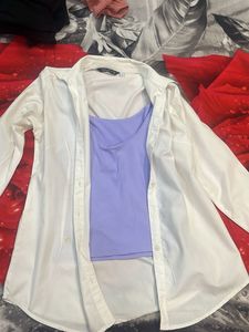 Chic White Shirt with Lilac Tank Top Set