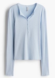 Light Blue Ribbed Long Sleeve Top