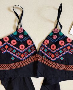 VIRGIO Boho Embroidered Strappy Crop Top