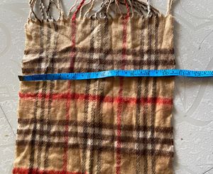 Beige Checkered Winter Scarf with Fringes