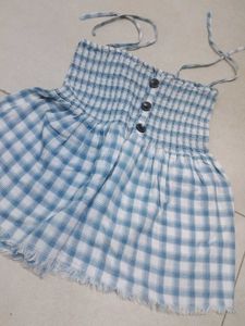 Cute Blue Gingham Smocked Cami Top