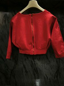 Red Cropped Top with Zipper Detail