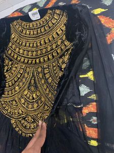 Unstitched Elegant Black &amp; Gold Embellished Gown