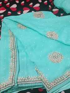 Embroidered Teal Saree