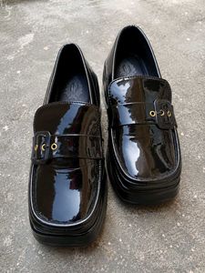 Shiny Black Loafers with Buckle