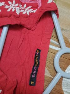 Red Embroidered Kurta